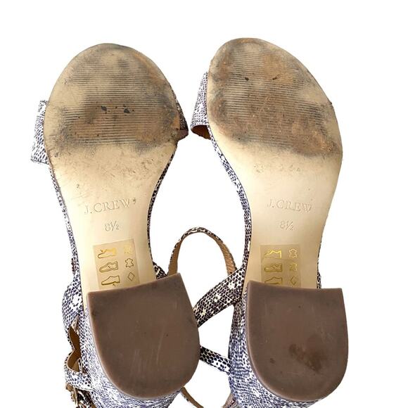 J. Crew Lizard Snake Print Leather Block Heel Strappy Sandal size 8.5 Gray Cream - Picture 10 of 11